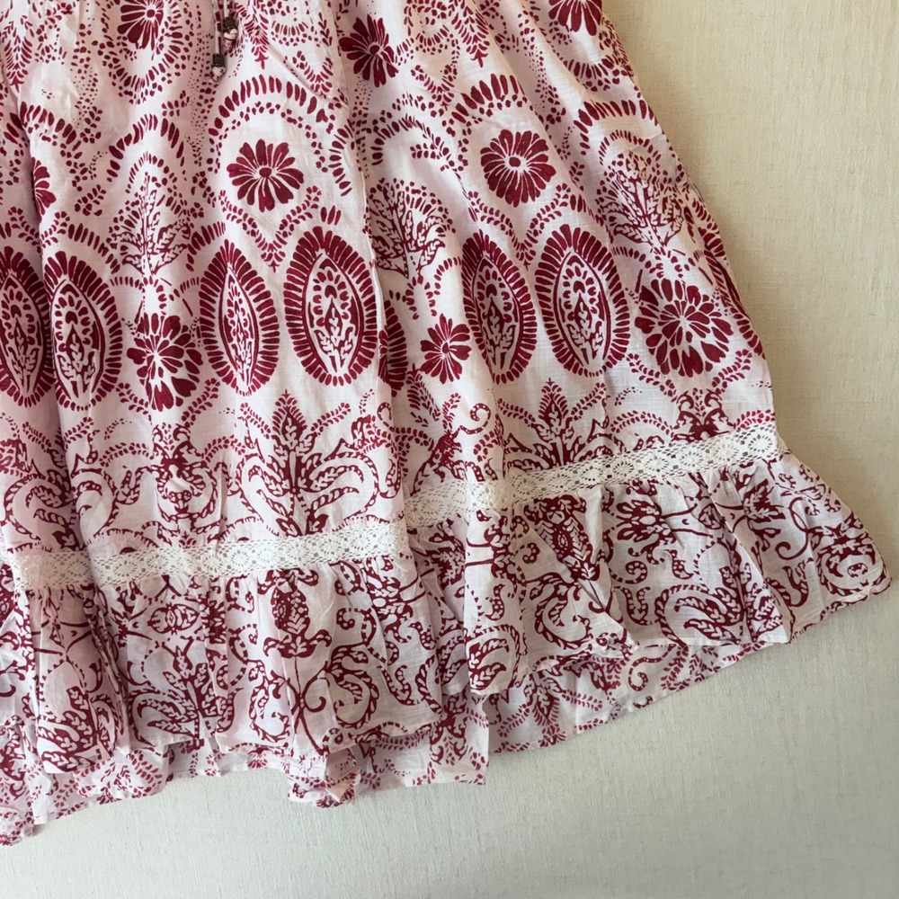 Maeve Flutter-Sleeve Babydoll Mini Dress Plus Size 3X Red Paisley Cotton Boho - Picture 12 of 12